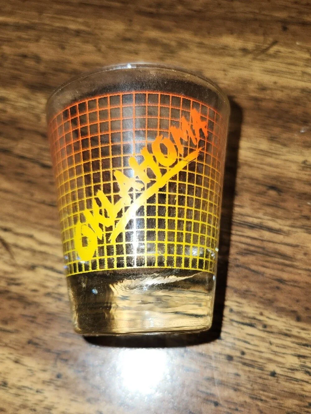 Vintage Oklahoma Orange & Yellow Grid Shot Glass